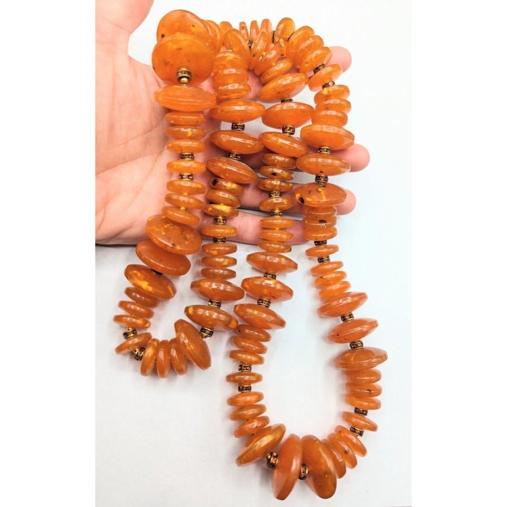 William deLillo Orange Lucite Plastic Disc Crystal Long Beaded Necklace 30" Read